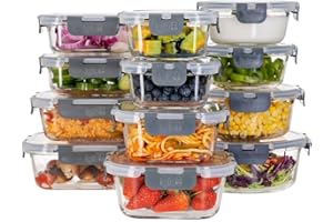 Igluu Meal Prep Recipientes de Vidrio con Tapa (Paquete de 12) - Reutilizables, Aptos para Microondas, Horno, Congelador y Lavavajillas - Recipientes a Prueba de Fugas (320ml - 1050ml)