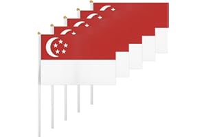 ASUNO 20 Pack Singapore Flags HandHeld Small Banners 14 × 21 cm Mini Singaporean Stick Flag Polyester for Party Decorations World Cup International Festival Events Indoor and Outdoor