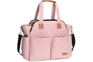 Lekebaby Baby Changing Bag - Large Nappy Bag for Mom & Dad, Stylish Travel Tote with Changing Mat, Quilted Pink