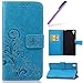 Produktbild HMTECH Sony Xperia X Hülle,Sony Xperia X Schutzhülle,Sony Xperia X Hülle Leder Flip Prägung Lucky Clover Blumen Ledertasche Blumen Bookstyle Wallet Tasche Brieftasche Etui Case,Sony Xperia X Hülle Elegant Retro Lucky Clover Blumen Flower Prägung Muster Flip Cover Wallet Brieftasche Tasche im Bookstyle mit Standfunktion Karten Slot und Magnetverschluß Flip Case Hülle Ledercase Hülle Schutzhülle Cover für Sony Xperia X,Lucky Clover:Blue