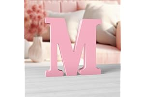Aruatu 6 Inch Pink Wood Letters for Wall Decor - Unfinished Decorative Standing Large Letter M for Craft Home Party Projects