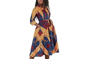 RICOCHO Womens African Print Traditional Dress Women Boho Dashiki Floral Printed Swing Dress