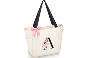 Vavabox Sac Cabas Personnalisé avec Initiale A-Z, Cadeau Imperméable pour Femmes, Demoiselles d'Honneur, Maman, Enseignantes, Amies