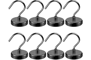 FINDMAG Crochet magnétique, 100 LB (45,4 KG) Force de traction crochet d'aimant lourd, crochet d'aimant néodyme pour suspension, aimant avec crochet, crochet magnétique pour serviette, cuisine - 8 Pack noir