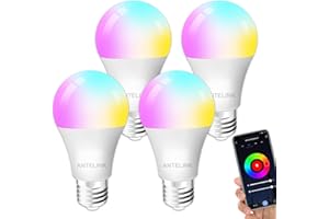 ANTELINK Lampadina Wifi Smart LED Dimmerabile RGB 9W 1000lm Compatibile con Alexa Google Home, Bianco Freddo Caldo 2700K~6500K Tuya APP, 4 Pz