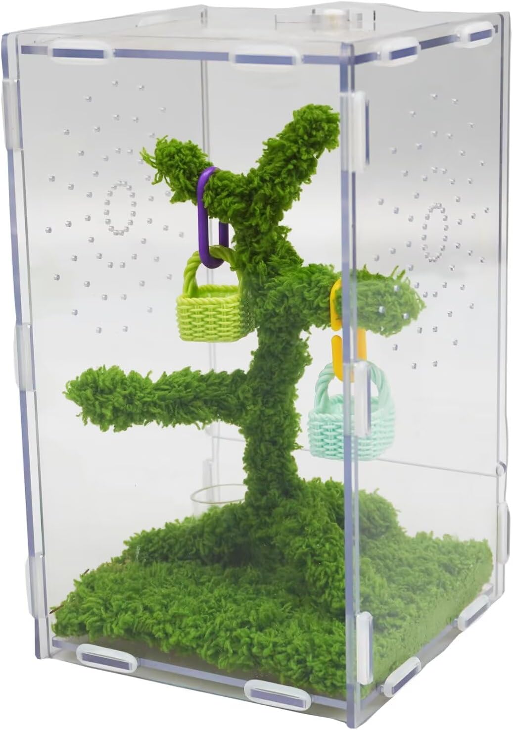 Jinymral Jumping Spider Enclosure with Jumping Spider Accessories – Acrylic Ventilation Terrarium Kit, Includes Feeding Tongs, Natural Decor, Habitat for Pet Spiders, Reptiles & Arboreal Pets