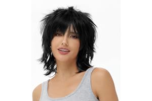 BUYOGET Anime Halloween Wig for Cosplay Party, Synthetic Layered Short Hair Wigs with Bangs Black