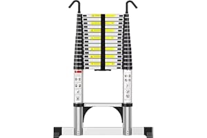 Exleiter Telescoping Ladder 6.2M, Extension Ladder with Hooks and Stabiliser Aluminium Folding Loft Ladder, Adjustable Step, Home Storage, Attic, Maintenance Garden etc, Max Load 150kg/330lb