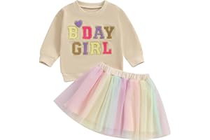 MAHUAOYIXI Baby Girl 2Pcs Birthday Outfits Long Sleeve Letter Embroidery Tops Sweatshirts + Tutu Skirt Set Toddler Girls Clothes Girls Birthday Clothing Set
