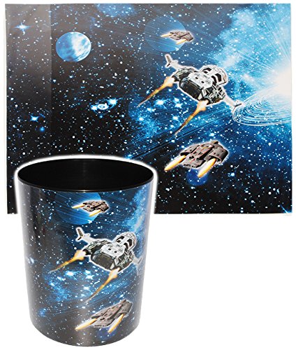 alles-meine.de GmbH 2 TLG. Set _ Schreibtischunterlage & Papierkorb -  Weltraum - Space - Raumschiff  - Schreibtischset - aus Kunststoff - Mülleimer / Eimer - Tischunterlage / ..