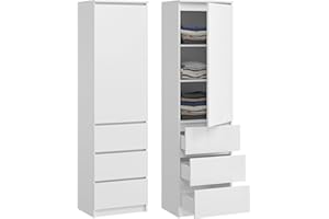 KUBUTKU Armadio multiuso con 3 cassetti 3 scomparti e ante - Armadio per casa e ufficio 180,5x50x40cm (Bianco)
