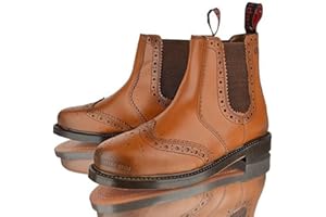 CATESBY MENS REAL LEATHER CHELSEA DEALER BROGUE BLACK TAN LEATHER SOLE ANKLE BOOTS SHOES