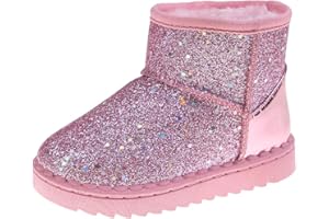 Cozozn Girls Ankle Boots Toddler Girls Snow Booties Girls Sequin Leather Boot Winter Walking Shoes for Kid