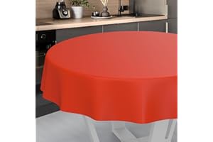 ANRO Nappe en Toile cirée, Lavable, pour Table de Jardin, extérieur et intérieur, Ronde, 120 cm, Bord coupé, Rouge