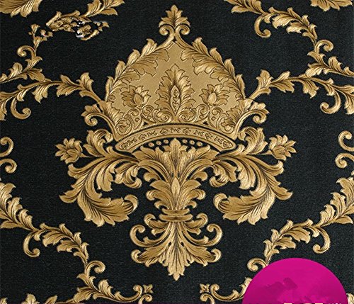 yancorp Gold Schwarz Luxus Viktorianischer Damast, geprägte Struktur Tapete 53,3 x 1.000,8 cm Zoll, Bezüge 57 quadratisch Füße