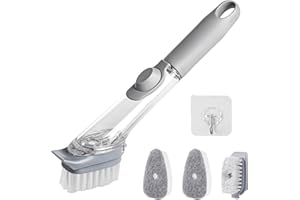 PAYFULLY Spülbürste Multifunktionale Geschirrbürste mit 4 Bürstenköpfe Abwaschbürste mit Spülmittelspender Spülbürsten Set für Geschirr Töpfe Spülbecken Reinigung