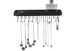 J JACKCUBE DESIGN JackCubeDesign Hanging Jewellrey Organiser Necklace Hanger Bracelet Holder Wall Mount Necklace Organiser with 23 Hooks(Black, 36.5 x 7.5 x 9.8 cm, Unseparated) - :MK208A