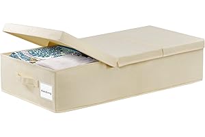 JUPELI 1 Stück Faltbarer Unterbettkommode mit Deckel, Unterbett-Aufbewahrungstasche Kleideraufbewahrung, Decken Organisator Lagerbehälter mit Griff Für Decken, Kleidung, Steppdecken (Beige1)