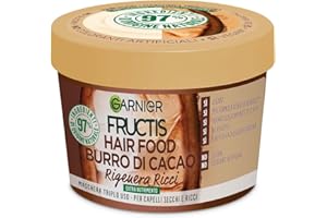 Garnier Fructis Hair Food Burro di Cacao Rigenerante, Maschera per Capelli Secchi e Ricci, 97% di Ingredienti di Origine Naturale, Senza Siliconi, 390 ml