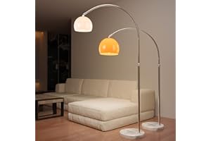 Jago® Lampada ad Arco - Altezza Regolabile, LED, E27, max 60 W, Colore e Diametro a Scelta, Base Rotonda in Marmo, Paralume Ruotabile - Lampada da Terra (Altezza: 145-220 cm, Arancione)