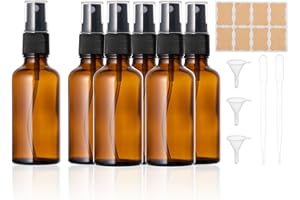 Kiperline Flacon Spray Vide Verre 50ml, Lot de 6 flacons pulvérisateurs vides bouteilles en verre marron Kit avec entonnoir, pipettes et étiquettes pour Parfum,Huiles Essentielles