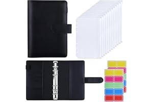 HAUTOCO A6 Budget Binder with Zipper Envelopes for Money Organiser, Budget Planner with Cash Envelopes, Money Saving Wallet for Budgeting, Cash Stuffing Wallet Binder with Binder Pockets, Black