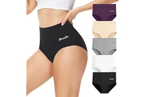 Momoshe Culotte Femme Coton Taille Haute Lot de 5 Elasticité Ventre Plat Post Accouchement Gainante Slip Shorts Shorty pour Femmes Sport Extensibles Doux Décontracté Boxer sous-Vêtements