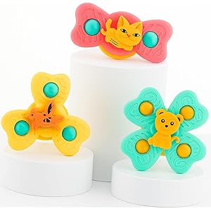 Storio Baby Products Bath Toys Suction Cup Spinner Toy | Set of 3 | for Baby Boys Girls | Pop up Waterproof Suction Cup Spinning Top Rotating Montessori Learning Toy