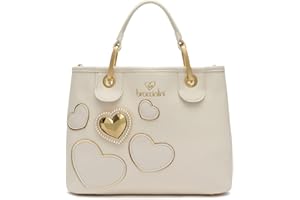 Braccialini Beth Patch Borsa a mano di medie dimensioni in similpelle di colore rosa, doppi manici, chiusura con clip e tracolla in nastro logato rimovibile e regolabile che ne permette la doppia