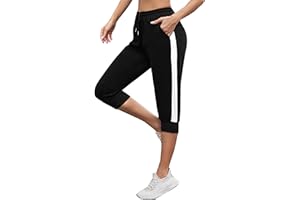 Jezonga Pantalon Jogging Femme Pantalons de Sport 3/4 Pantalon Capri Coton Pantalon de Jogging Été Pantalon de Survêtement Pantacourt Femme en Plein avec Poches pour Running Training Fitness