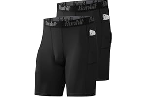 Runhit 1 or 2 Pack Compression Shorts Men with Phone Pockets, Moisture Wicking Anti Chafing Underwear Boxers Base Layer, Quick Dry Sport Tights Undershorts for Running Gym Cycling Workout