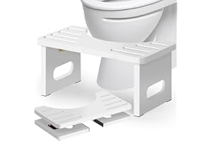 RayLove Toilettenhocker, Fußbank aus Bambus mit Anti-Rutsch-Pads, platzsparend zusammenklappbar, 35 Grad strapazierfähiger C Förmiger Hocker (HellWeiß)