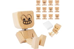 OLOSONG Shaking Wooden Man Figurine, Portable Handmade Shak Wood Figurine for Car Dashboard, Charming Little Wooden Figure That Sways with 12Pcs Magnetic Expressions, Home/Office Gift for Adults Kids (1PC)