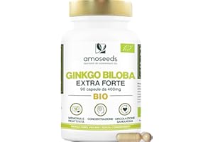 AMOSEEDS Ginkgo Biloba BIO | Extra Forte, 4560mg al giorno | Contiene Flavonoidi e Terpeni | 90 capsule vegane | Memoria, Concentrazione, Circolazione Sanguigna | Qualità Superiore
