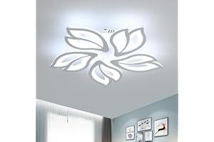 Dorlink Plafoniera LED Soffitto Moderna, 65W 5850LM Lampadario LED Camera da Letto, 6500K Bianco Freddo Lampadari LED Cucina, 5 Luci Plafoniera Fiore Bianco, Lampadario Soggiorno, Ø55CM