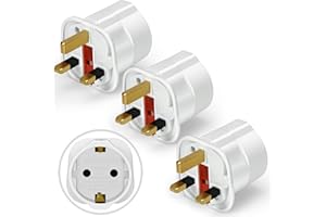 VGUARD European to UK Plug Adapter 3 Pack (NOT for UK Shavers/Toothbrushes Bathroom Plugs), EU to UK Plug Adapter 2 Pin Plug Adaptor to 3 Pin for Travel Electronic Device - White