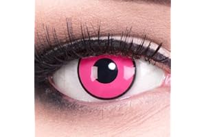 MERALENS Lentillas de color rosa Werewolf Pink con borde negro 1 par. Para Halloween Carnaval, carnaval de Halloween, gratis estuche de lentillas sin graduación