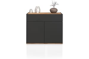 WHOUS Credenza e Buffet GARDA per Soggiorno con 1 Cassetto e 2 Ante, Madia per Salotto, Cucina e Sala da Pranzo in Legno, 80,9x35x70 cm, Antracite Opaco e Rovere