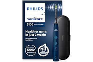 ‎PHILIPS Philips Sonicare ProtectiveClean 5100 elektrische Zahnbürste, Schallzahnbürste mit 3 Putzmodi, Clean, White und Gum Care, Drucksensor, Timer und Reiseetui, Blau, Modell HX6851/53