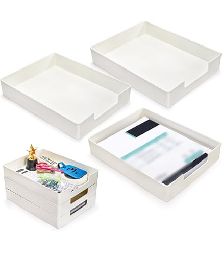 AZFUNN Letter Size Paper Tray - Stackable Desk Organizer | Heavy Duty Plastic File Storage