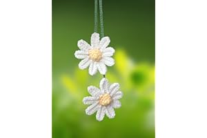 KIAYOO Pendentif de Rétroviseur de Voiture Marguerite Tricotée, Décoration Voiture Mignonne pour Rétroviseur, Accessoire Intérieur Voiture Cadeau d'Anniversaire Noël Nouvel An pour Filles Femmes Amies