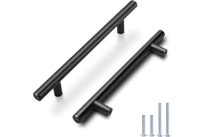 Probrico pack de 5 poignées de porte d'armoire en acier inoxydable noir, poignées pour tiroirs d'armoire d'armoire tiroir vanité trou distance 5 pouces