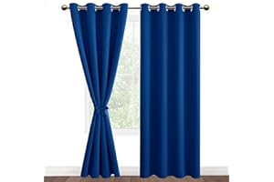DWCN Lot de 2 Rideaux à Oeillets Décoration Chambre Fenetre, Rideaux Opaque Draperies Intérieurs avec Embrasses, 132x215 CM (Largeur x Hauteur), Bleu Roi