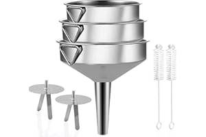 Gucass Set di 7 imbuti in acciaio inox, grandi imbuti da cucina con manico, per marmellate con filtro a setaccio, imbuto per trasferire spezie, liquidi, in polvere, confetture, 16/18/20 cm