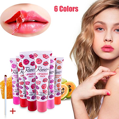 Peel off Lipgloss 6 Farben Tätowierung Magisch Farbe Lippenstift Lip Gloss Langanhaltendes und wasserfestes Lippentattoo Glial Lipstick Beauty Lip Gloss 6 Farben/set &1PCS Lip Brush