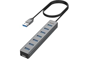 Atolla 7 Ports Hub USB 3.0 en Aluminium - Adaptateur Multiprise USB 3.0 5Gbps avec Câble de 100cm, 5V/3A Type-C pour PC, Ordinateur Portable, MacBook, Souris, Clavier, Disque Dur, etc.