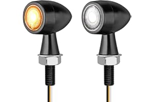 Justech 2pcs Motorbike Indicators Lights E-Marked Motorcycle Mini LED Rear Bullet Turn Signal Lights Amber White Light IP65 Waterproof M8 for Motorcycle Universal Harley Off Road