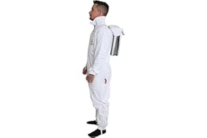 FOREST BEEKEEPING SUPPLY Beekeeping suit by Forest Beekeeping | Suitable for Beginner and Commercial Beekeepers | White Cotton Coverall with Hood | Brass zippers | Thumb Straps | 12 inch leg zippers (Small)