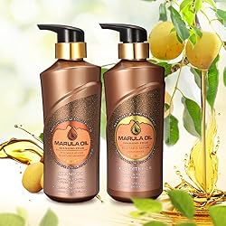 Luckyfine Kit Champú y Acondicionador - 2 botellas x 500 ml | Rico en Aceite de Marula, Tratamiento nutritivo y profunda para el cabello, reparación pelo, dejan el cabello suave, brillante y liso