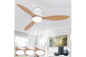LJX 106cm Deckenventilator mit Alexa Kompatibel Smart Decken Ventilator mit Licht und Fernbedienung Weiß Holzmaserung Ultra-leise 6 Geschwindigkeiten Dimmbar für Schlafzimmer Wohnzimmer